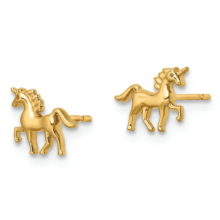 14K Yellow Gold Unicorn Post Earrings