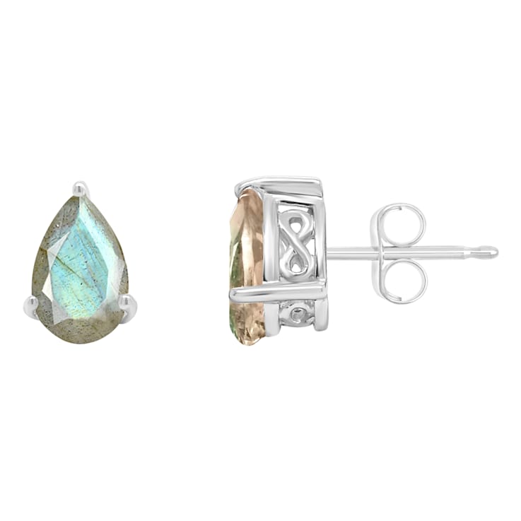 8x5mm Pear Shape Labradorite Rhodium Over Sterling Silver Stud Earrings