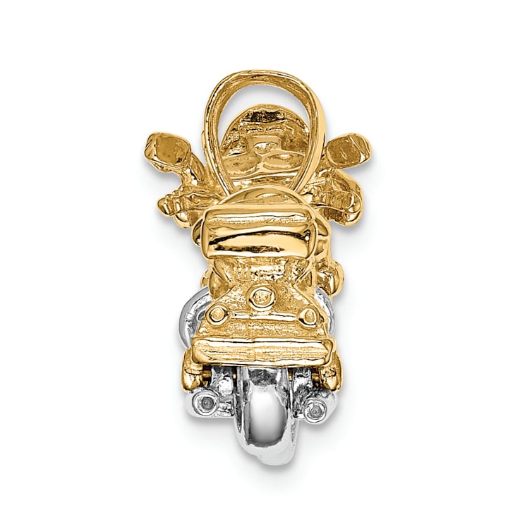 14k Two-tone Gold Textured 3D Moveable Motorcycle Pendant