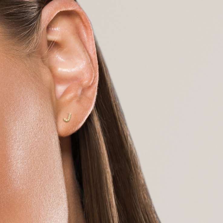 14k Yellow Gold Initial Earrings -J