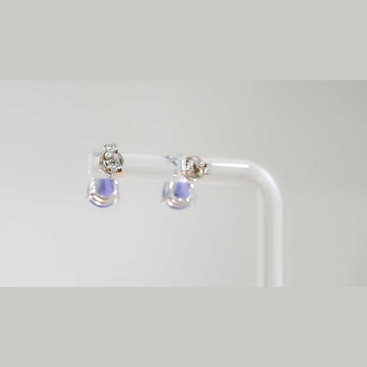 Pear Shape Tanzanite and CZ Rhodium Over Sterling Silver Earrings, 2.02ctw