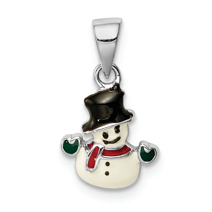 Rhodium Over Sterling Silver Multi-color Enamel Snowman Children's Pendant