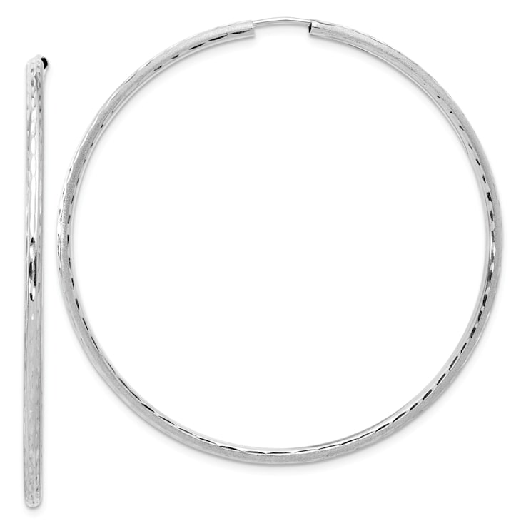 Rhodium Over 14k White Gold Polished, Satin and Diamond-Cut 2 1/8"
Endless Hoop Earrings
