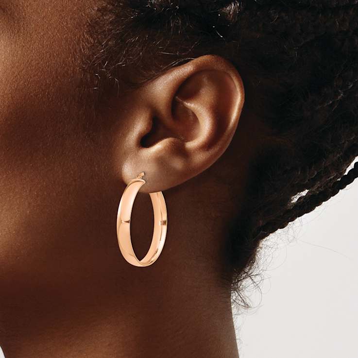 14k Rose Gold 1 1/4" High Polished Hoop Earrings