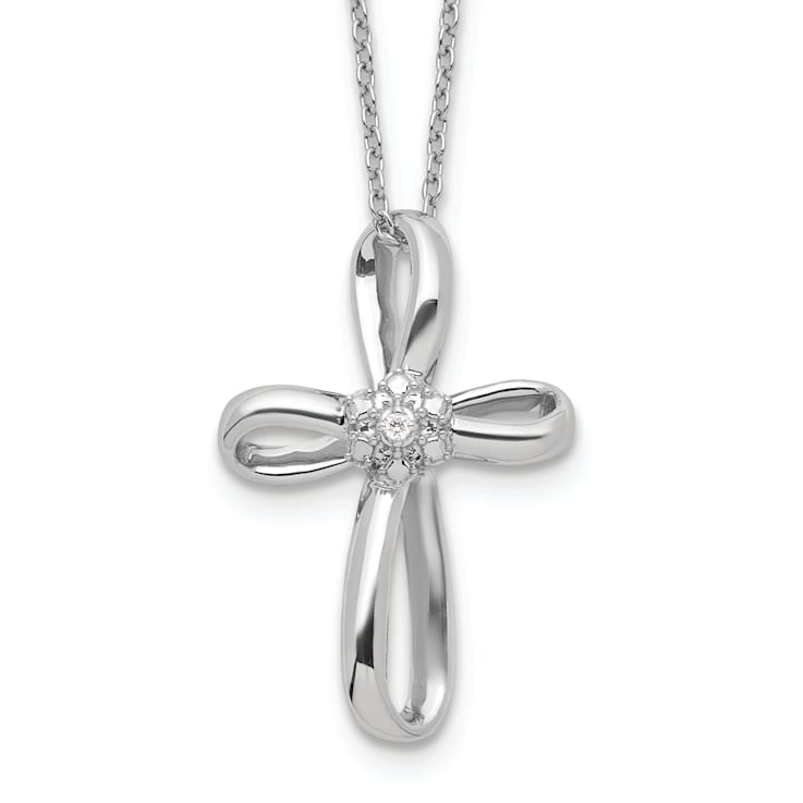 Rhodium Over 14K White Gold Lab Grown Diamond Cross Pendant Necklace