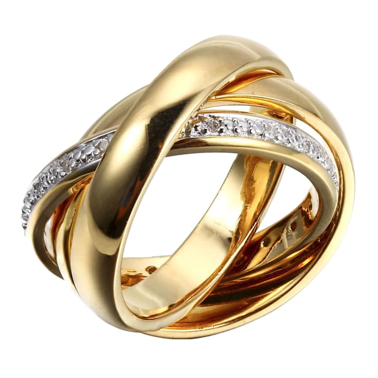 White Diamond 18k Yellow Gold Over Sterling Silver Crossover Ring 0.10ctw