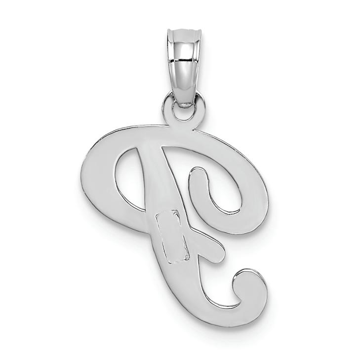 Rhodium Over 14k White Gold Polished Script Letter P Initial Pendant