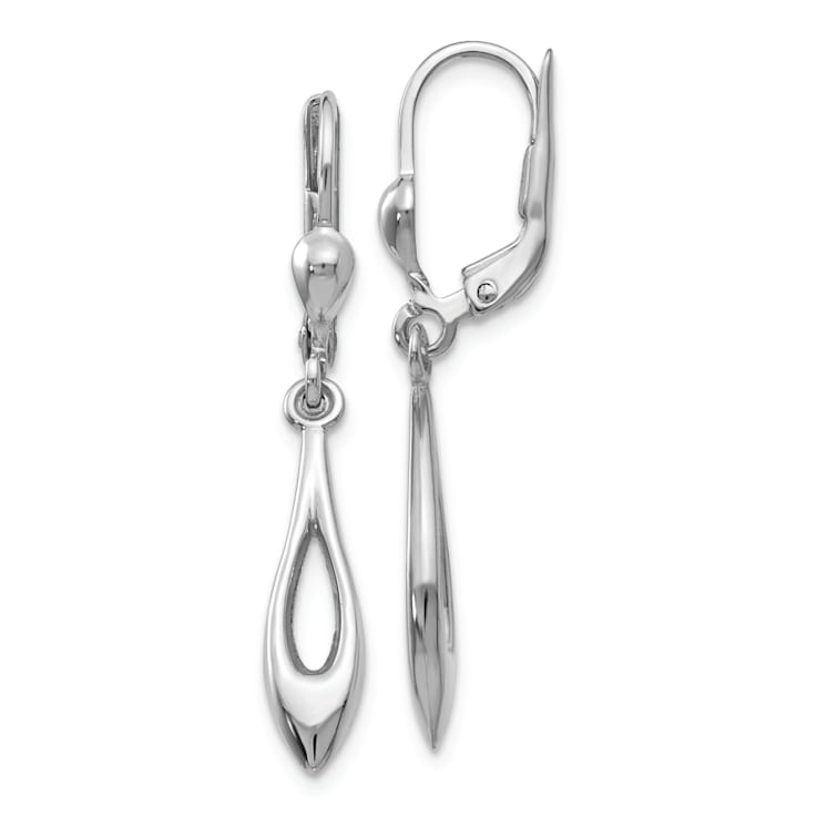 Rhodium Over 14k White Gold Polished Teardrop Dangle Earrings