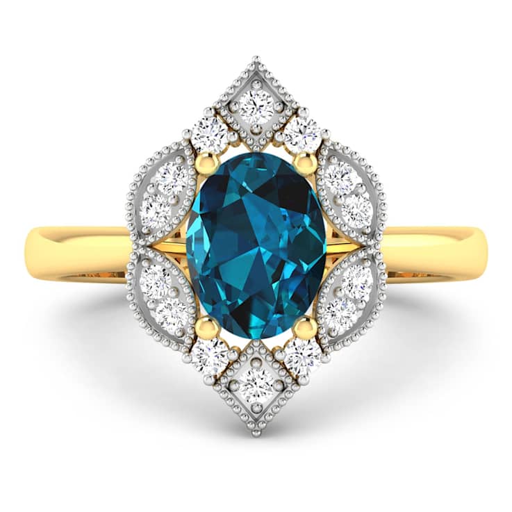 1.3ctw London Blue Topaz and Diamond 14K Yellow Gold Halo Ring