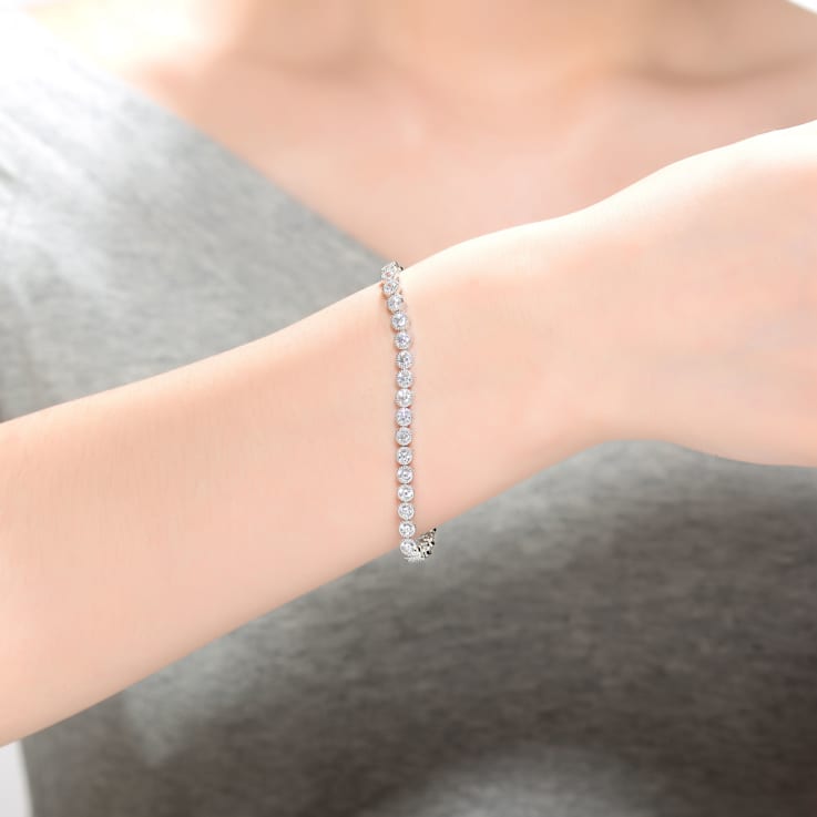 Milgrain CZ Tennis Bracelet In Sterling Silver