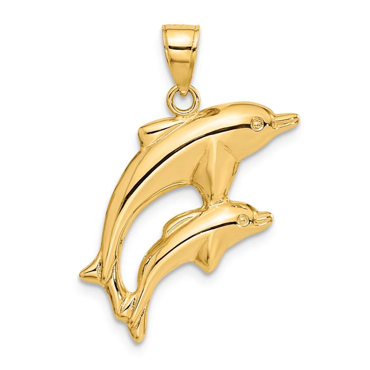 14k Yellow Gold Dolphin Pair Pendant