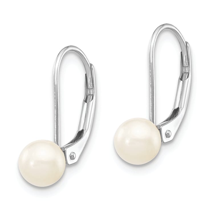 Rhodium Over 14K White Gold 5-6mm Round White Saltwater Akoya Pearl
Leverback Earrings