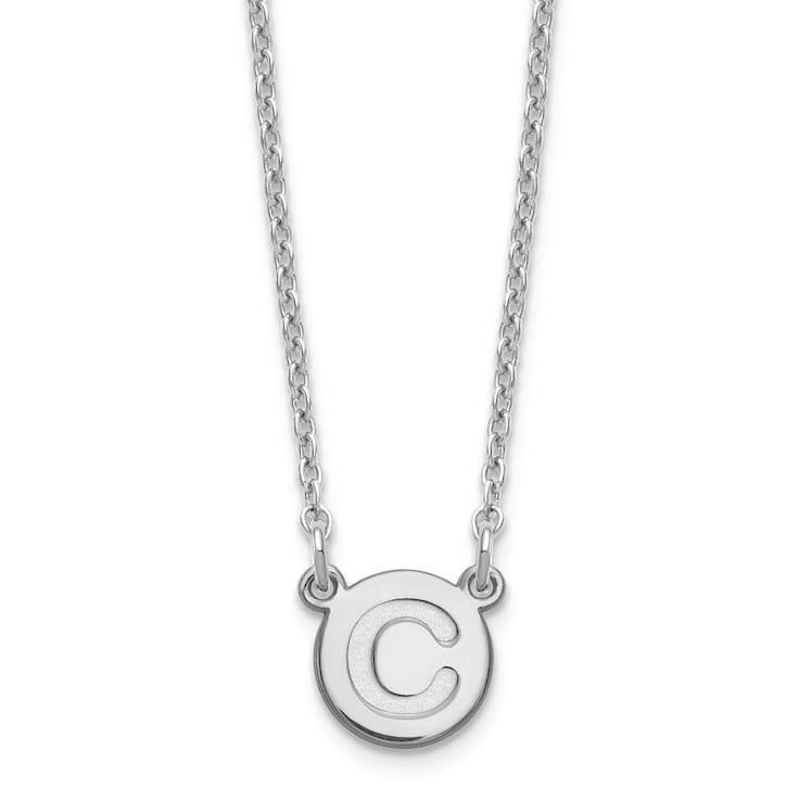 Rhodium Over Sterling Silver Tiny Circle Block Letter C Initial Necklace