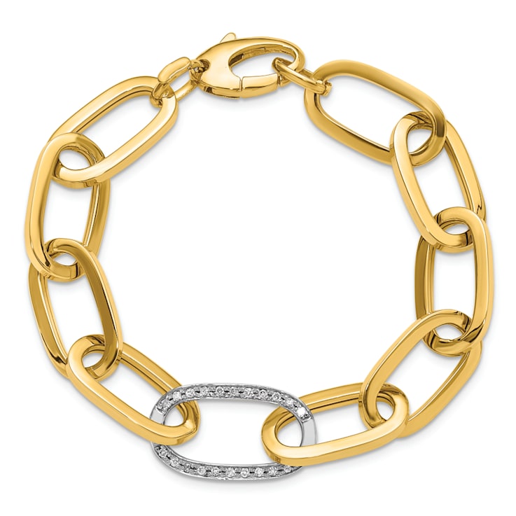 14K Yellow Gold with White Rhodium Diamond Oval 8-inch Bracelet 0.50ctw