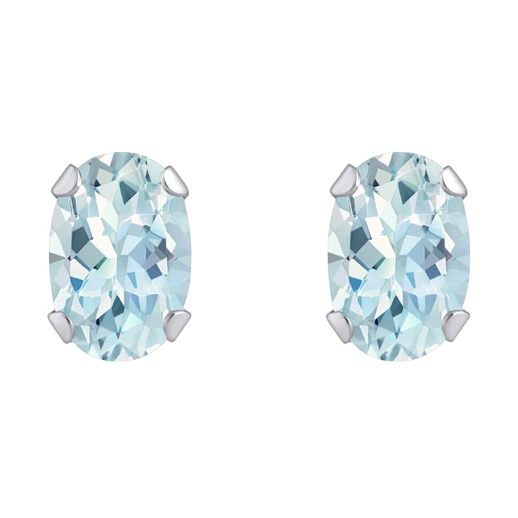 6x4mm Oval Aquamarine Rhodium Over 10k White Gold Stud Earrings