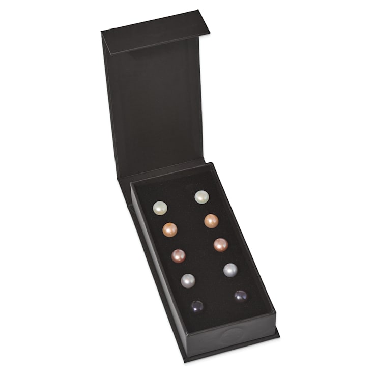 Rhodium Over Sterling Silver 8-9mm Freshwater Cultured Pearl Button Stud
Earring Set