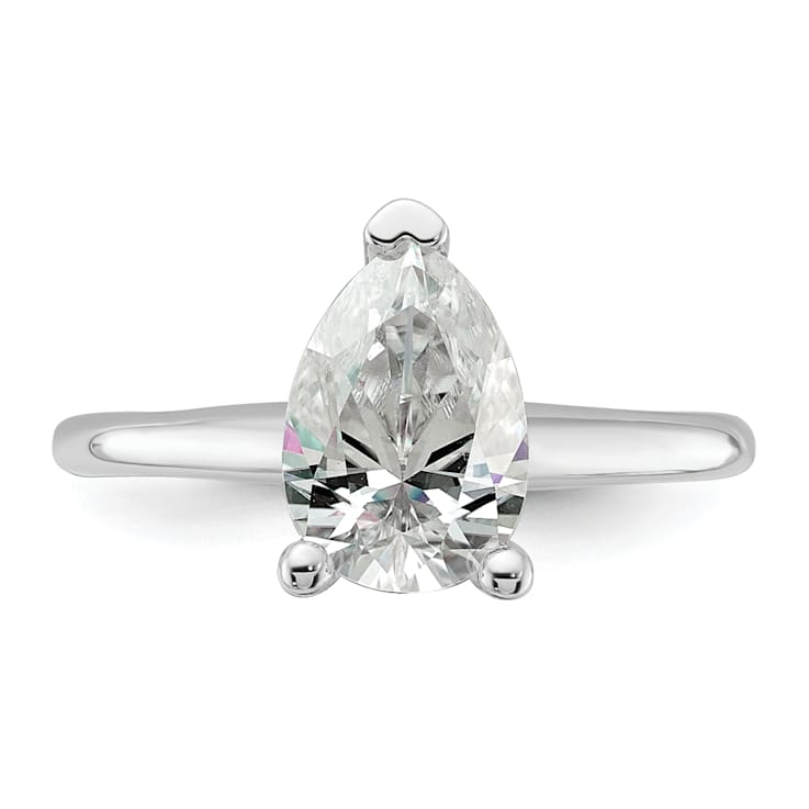 Rhodium Over 14K White Gold 2 ct. G H I True Light Pear Moissanite
Solitaire Ring