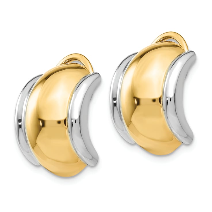 14k Yellow Gold and Rhodium Over 14k Yellow Gold Non-pierced Stud Earrings