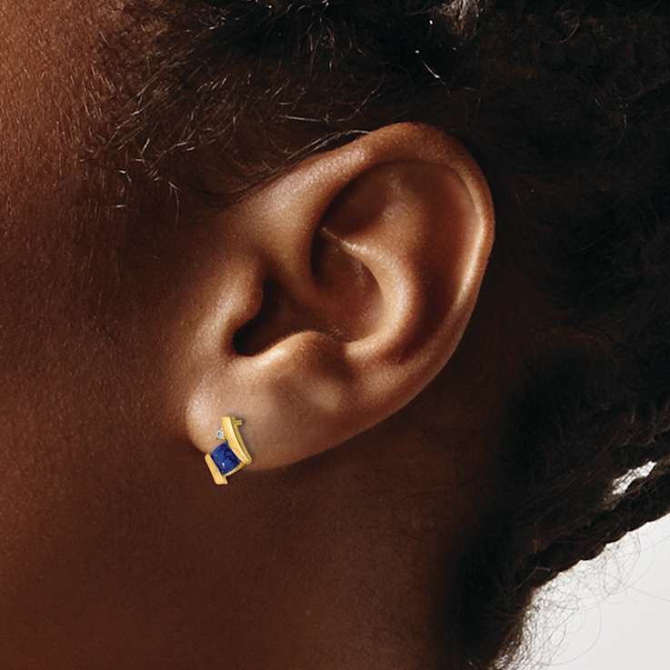 10k Yellow Gold 0.64ctw Cushion Lab Created Sapphire September
Birthstone and Diamond Stud Earrings
