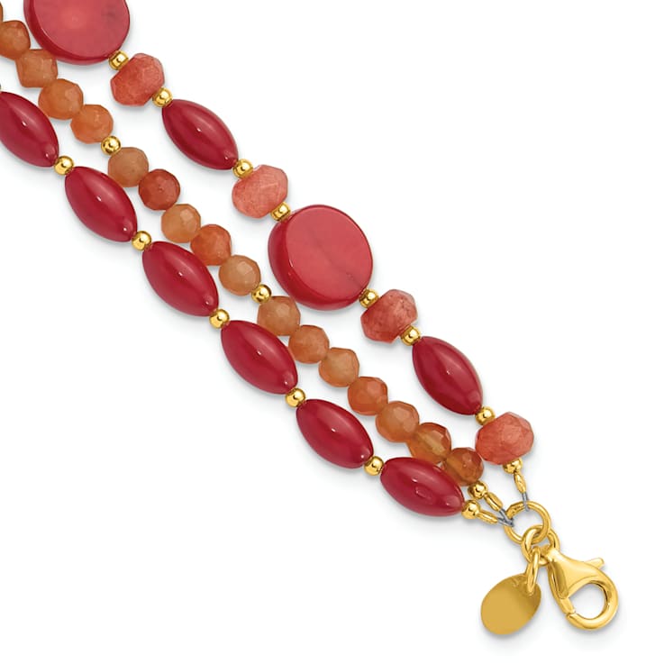 14K Yellow Gold Over Sterling Silver Aventurine/Coral/Jade 1-inch
Extension Bracelet