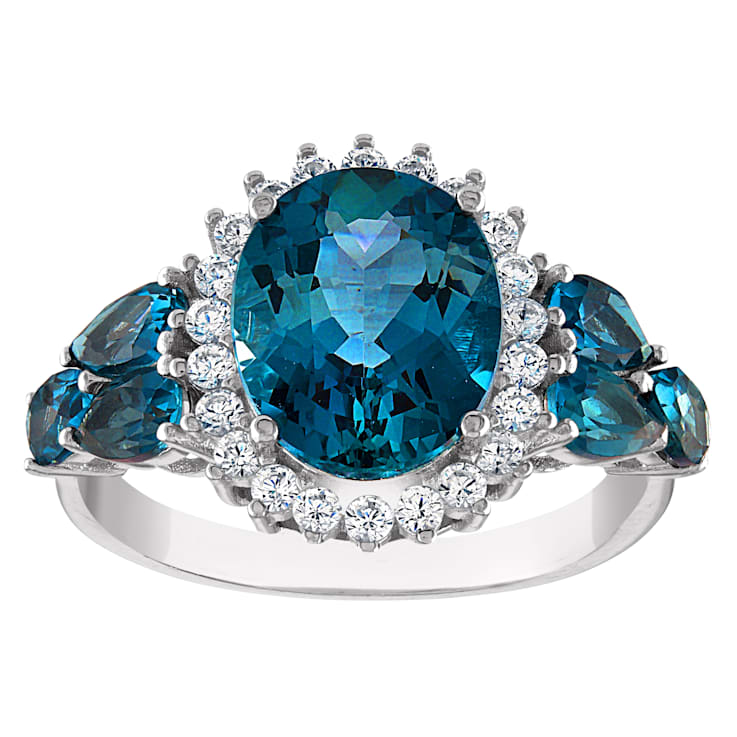 Sterling Silver Oval London Blue topaz and Lab Created White Sapphire
Ring 5.75ctw