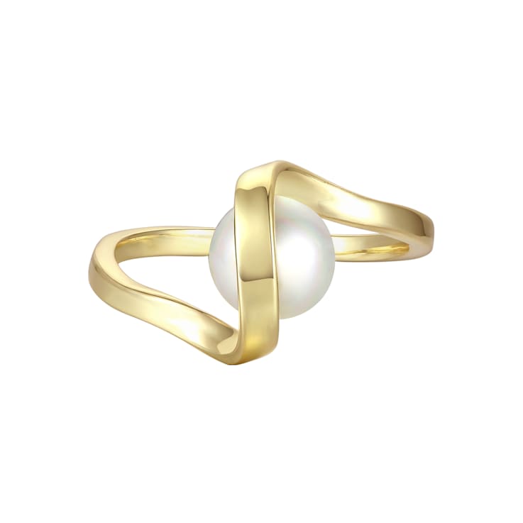 Pear Shape Pearl Double Weave Band Ring In 14K Gold Over Sterling Silver