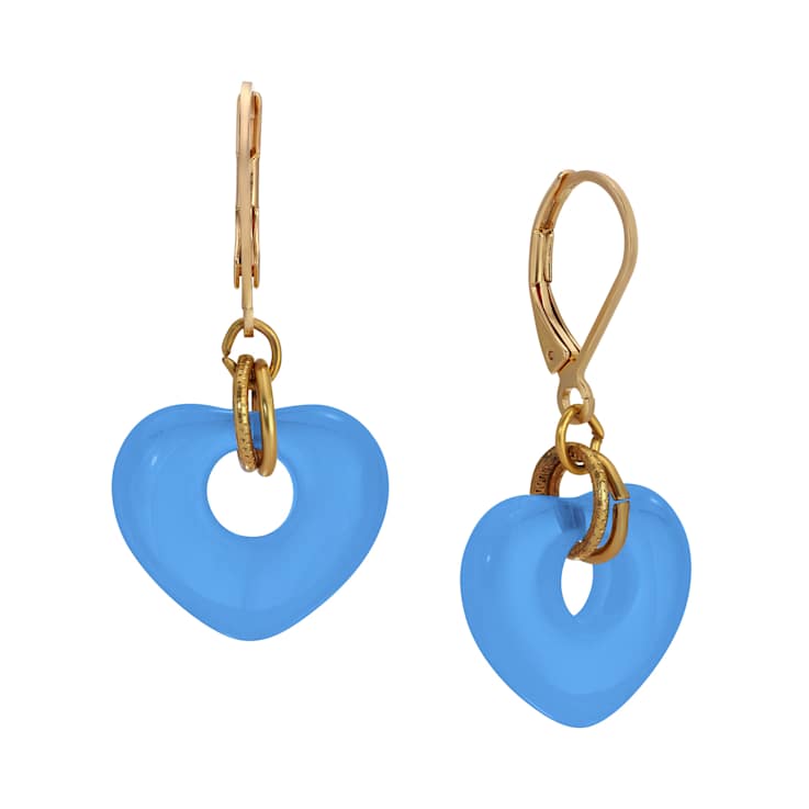 Gold Tone Glass Heart Drop Leverback Earrings