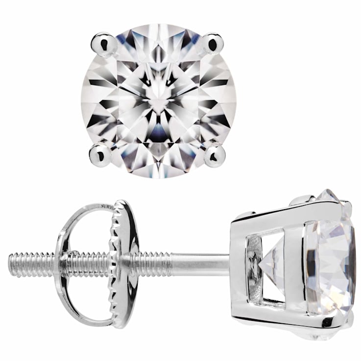 White Cubic Zirconia 14k White Gold Studs With Velvet Gift Box 3.00ctw