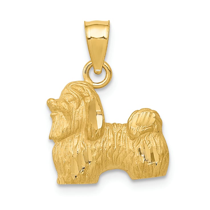 14k Yellow Gold Diamond-Cut and Brushed Shih Tzu Pendant