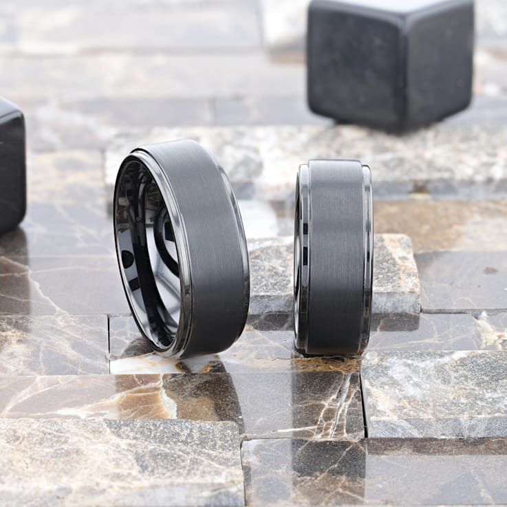 ORION Flat Black Tungsten Ring with Brushed Raised Center and Polished
Step Edges 8mm