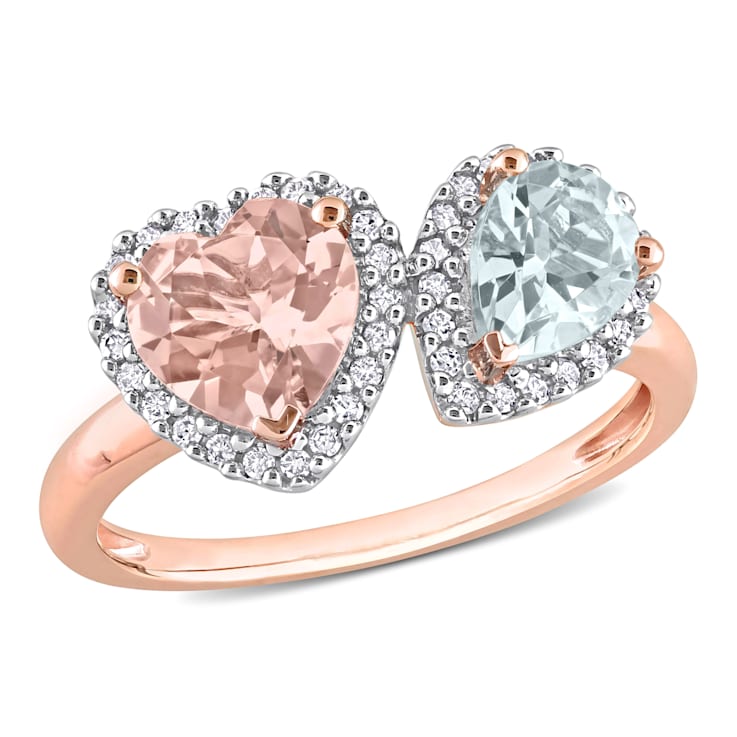 1.95ctw Morganite, Aquamarine And Diamond 10k Rose Gold Ring