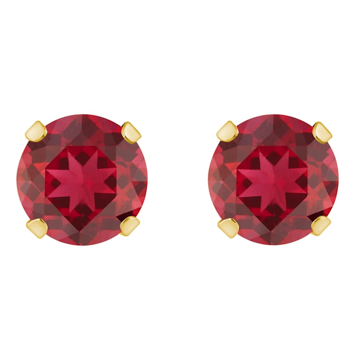 5mm Round Lab Created Ruby 10k Yellow Gold Stud Earrings