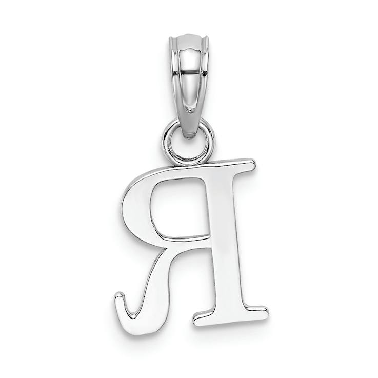 Rhodium Over 14k White Gold Polished Block Letter R Initial Pendant