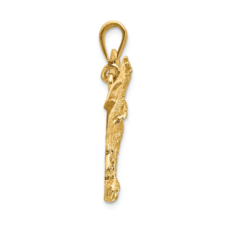 14k Yellow Gold Solid Polished and Textured Eagle Pendant