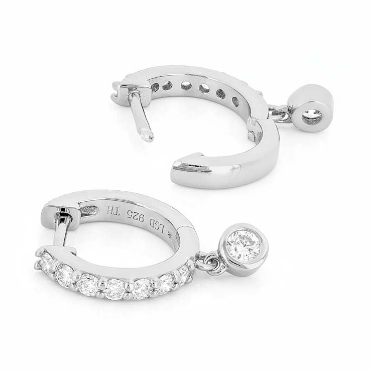 Lab-Grown Diamond Huggie Earrings With Charm In PlatInum Over Sterling Silver