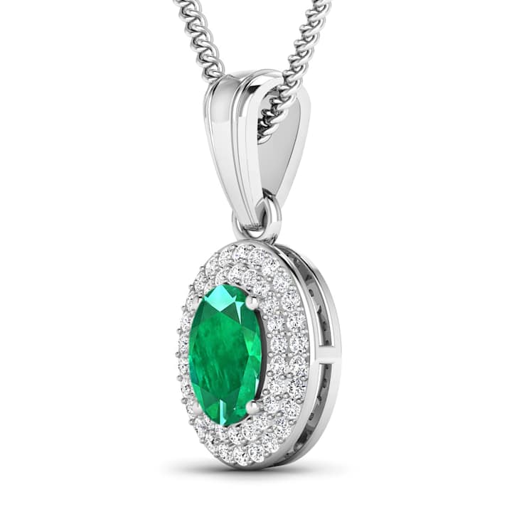 0.56ctw 14K White Gold Zambian Emerald and White Diamond Pendant with 18
inch Cable Chain