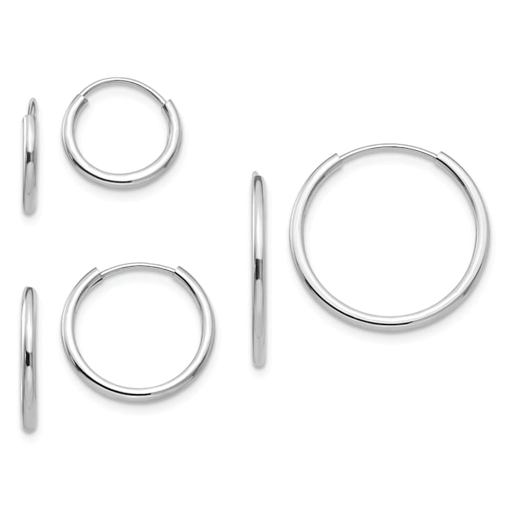 Rhodium Over 14K White Gold Endless Hoop 3 Pair Earring Set