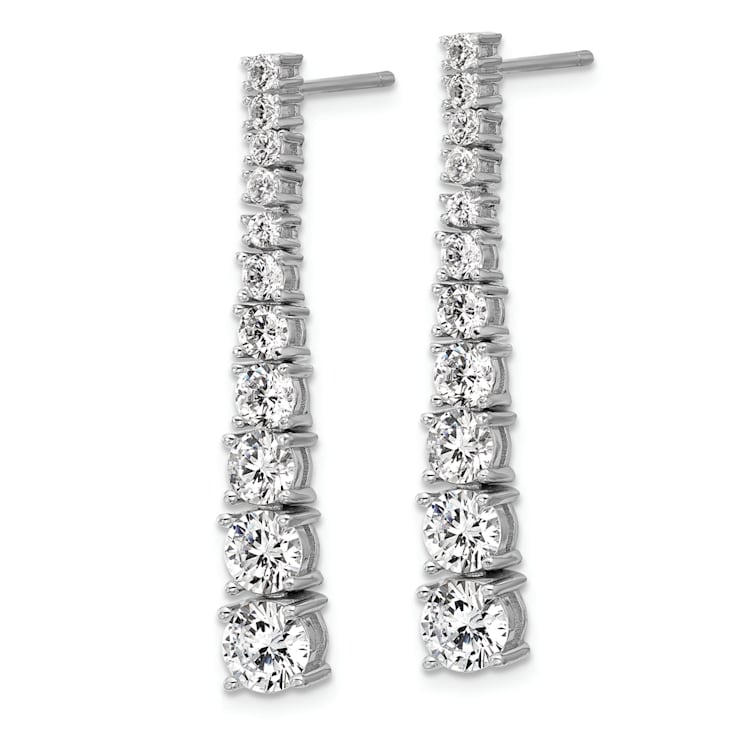 Rhodium Over Sterling Silver Polished Graduated Cubic Zirconia Post
Dangle Earrings