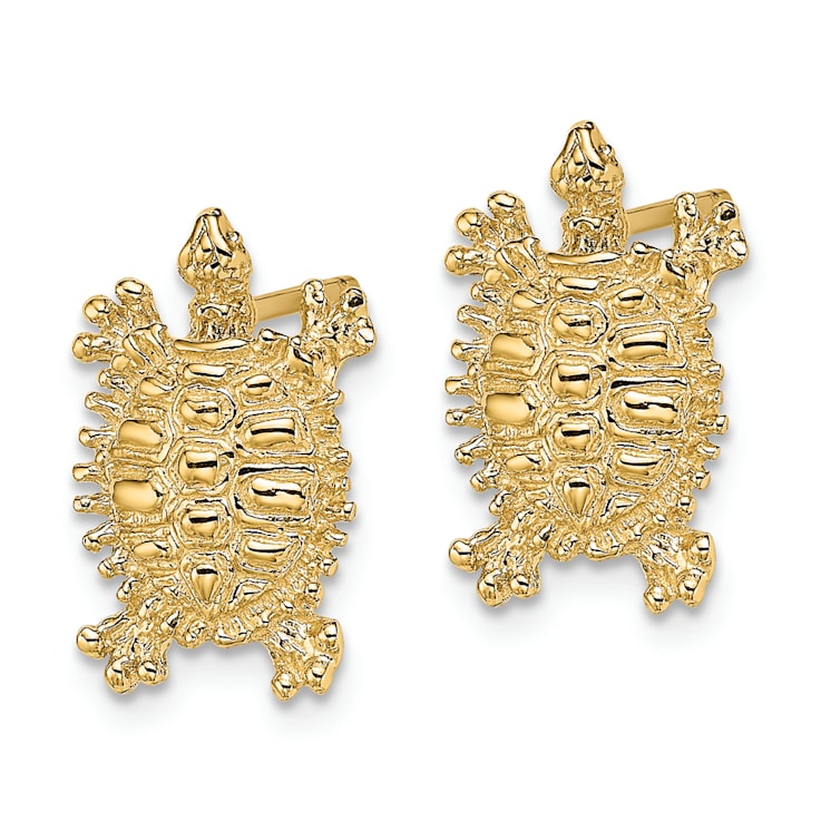 14k Yellow Gold Textured Land Turtle Stud Earrings