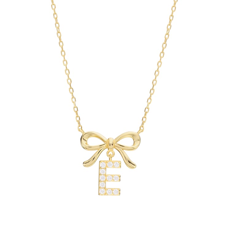 Initial E Bow CZ Necklace In 14K Gold Over Sterling Silver 0.23ctw