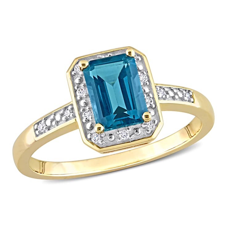 London Blue Topaz & Diamond 14K Yellow Gold Halo Ring 1.26ctw