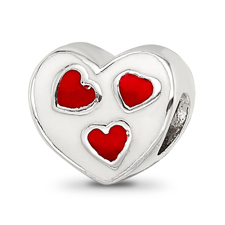 Sterling Silver Crystal and Enameled Heart with Hearts Bead
