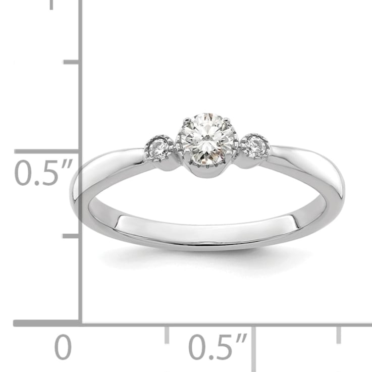 Rhodium Over 14K White Gold Petite Beaded Edge Round Diamond Ring 0.24ctw