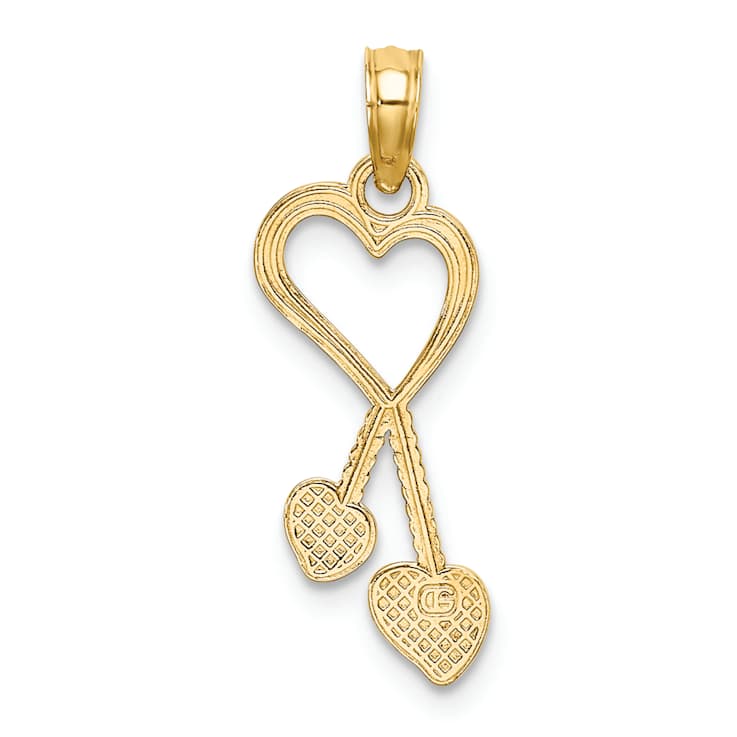 10K Yellow Gold Polished Heart with Dangling Double Heart and Beaded
Tassel Charm