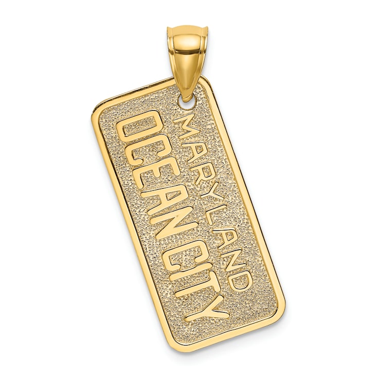 14k Yellow Gold Textured Maryland Ocean City License Plate pendant