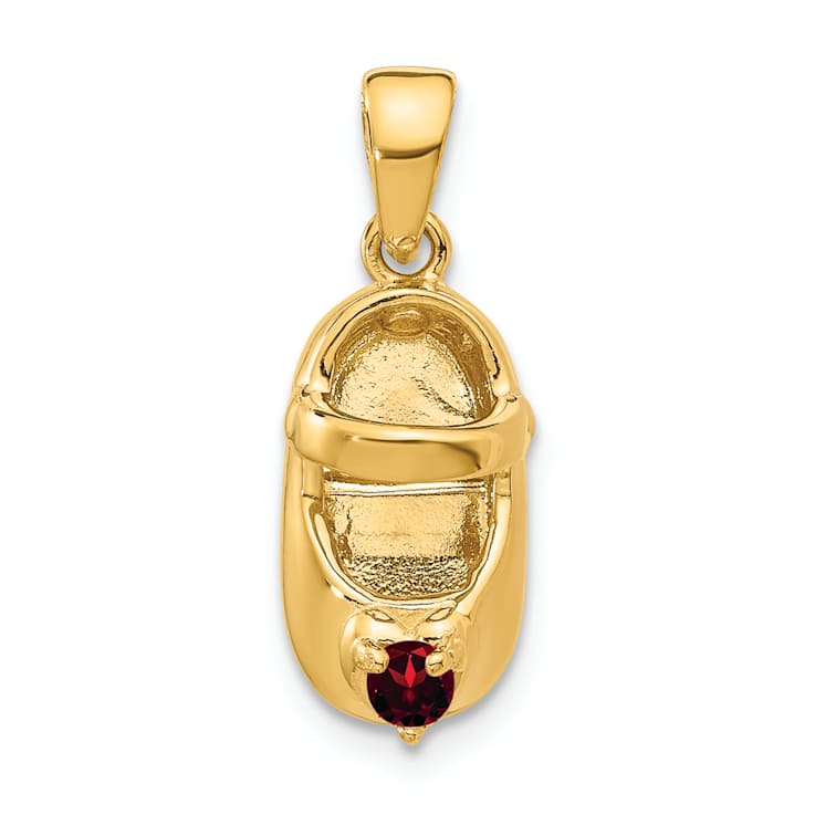 10k Yellow Gold 3D January Birthstone Garnet Simulant Baby Shoe Charm