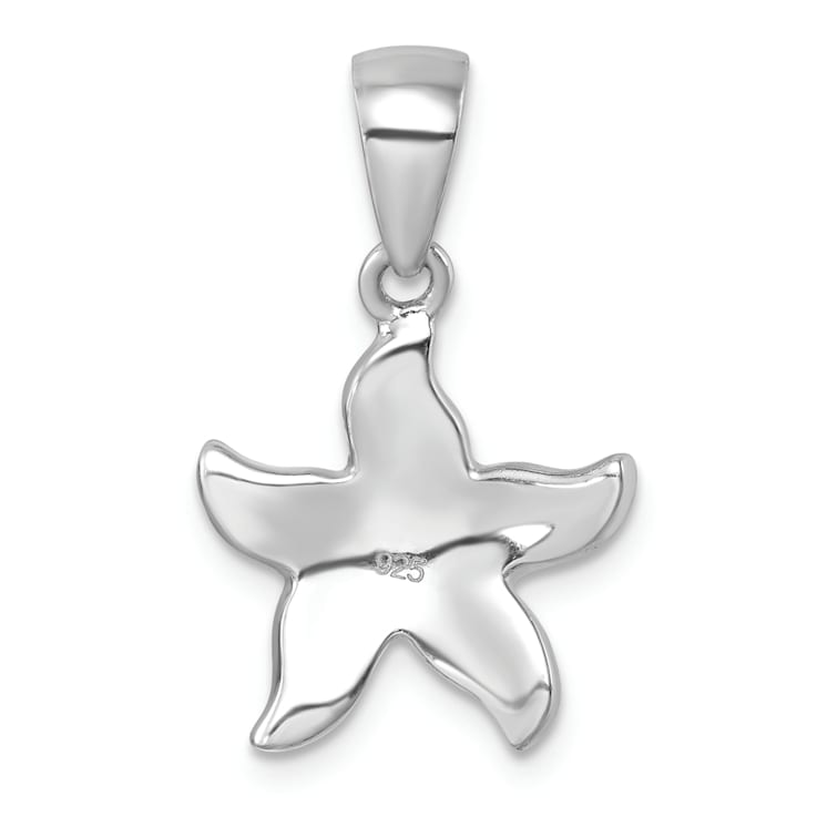 Rhodium Over Sterling Silver Polished White Crystal Starfish Pendant