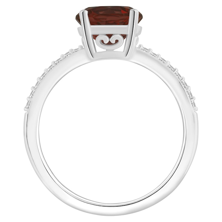 8mm Round Garnet and 1/10 ctw Diamond Rhodium Over Sterling Silver Ring