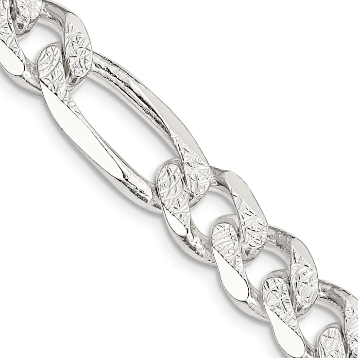Sterling Silver 9.5mm Pavé Flat Figaro Chain