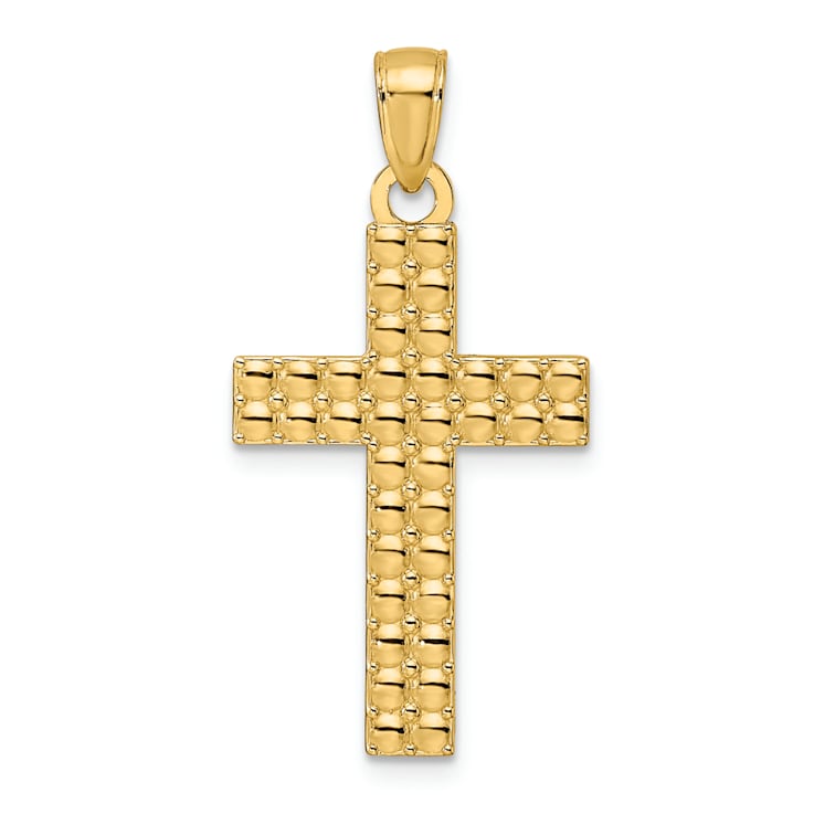 14k Yellow Gold Polished and Textured Cross Pendant